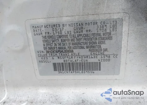 2017 Nissan Versa 1.6 S from USA, damaged, VIN 3N1CN7AP5HL859556